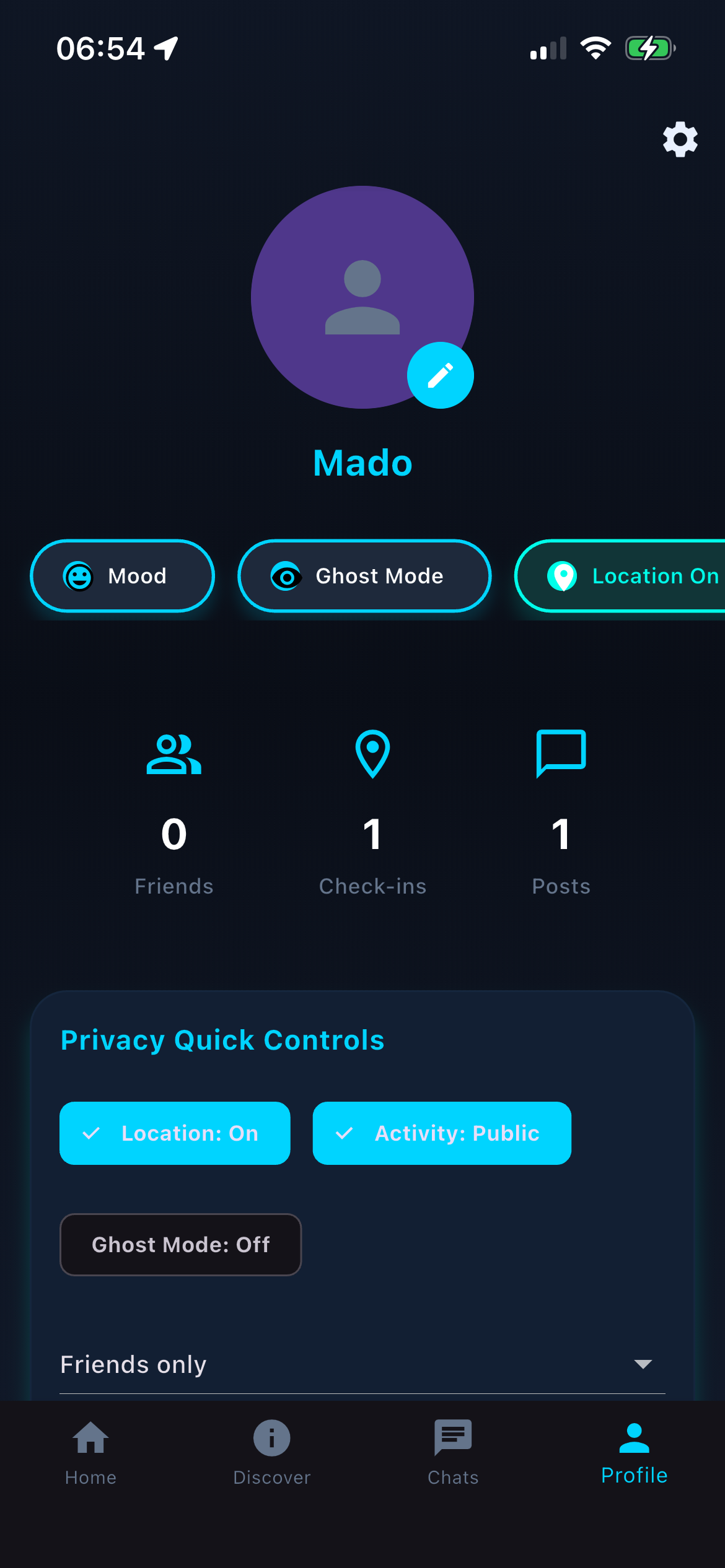 Duzé profile screen